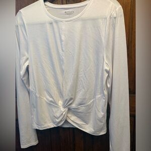 Athleta Cream Twist Front Long Sleeve Blouse